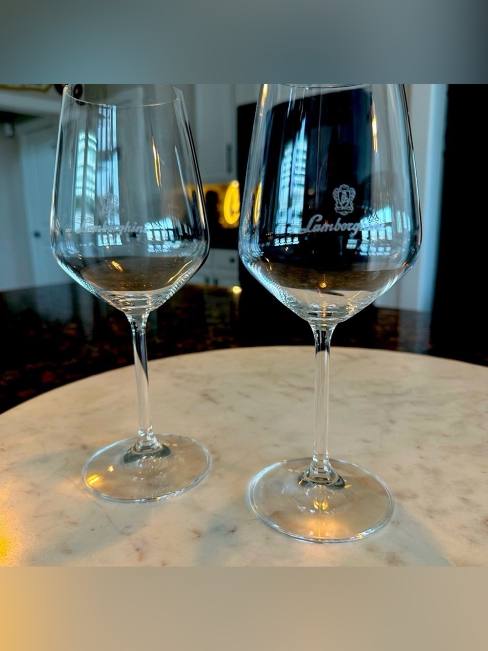 Lamborghini Clear Crystal Wine Glasses with Etched Logo - Pair